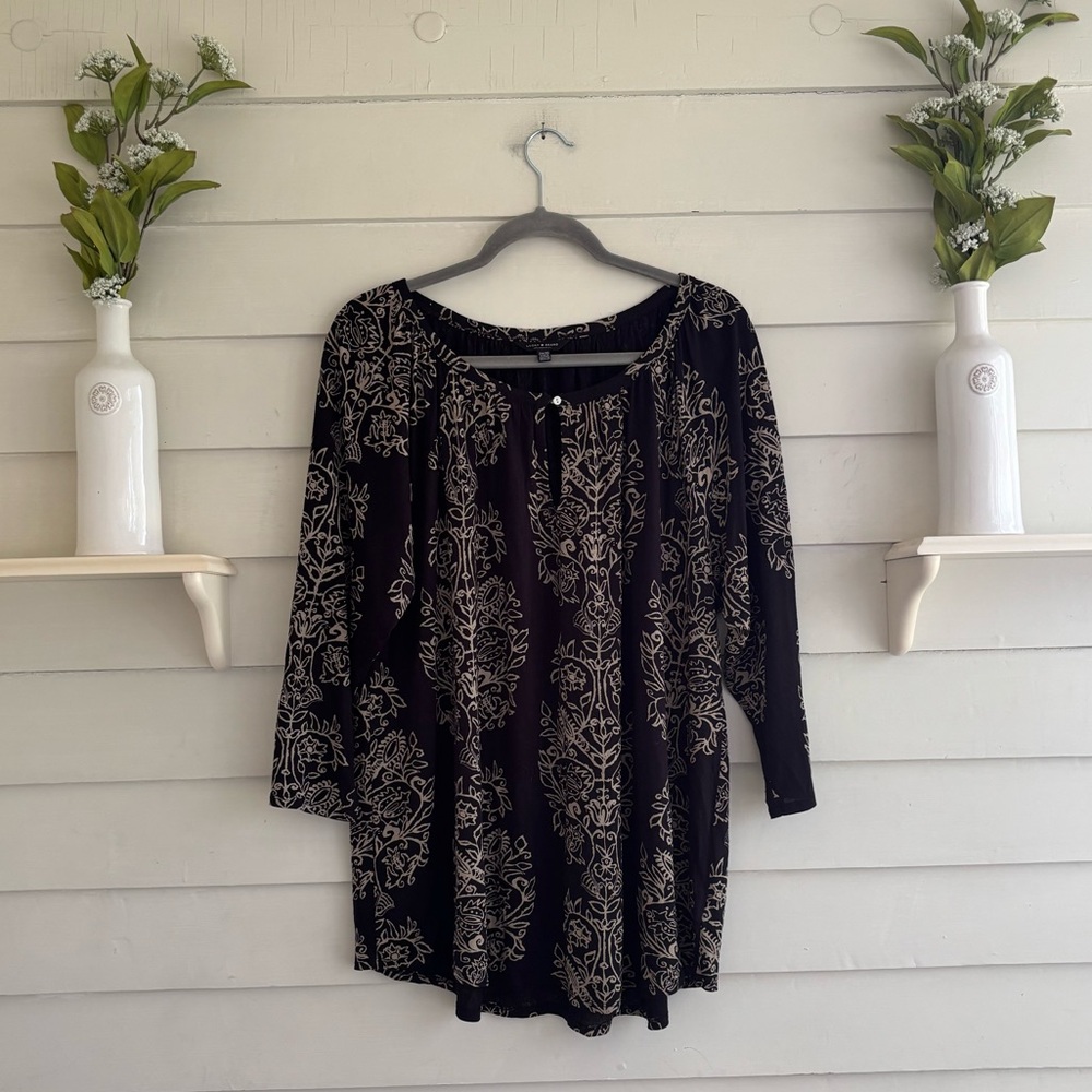 Lucky Brand Boho Floral Vine 3/4 Sleeve Top Women’s 2X